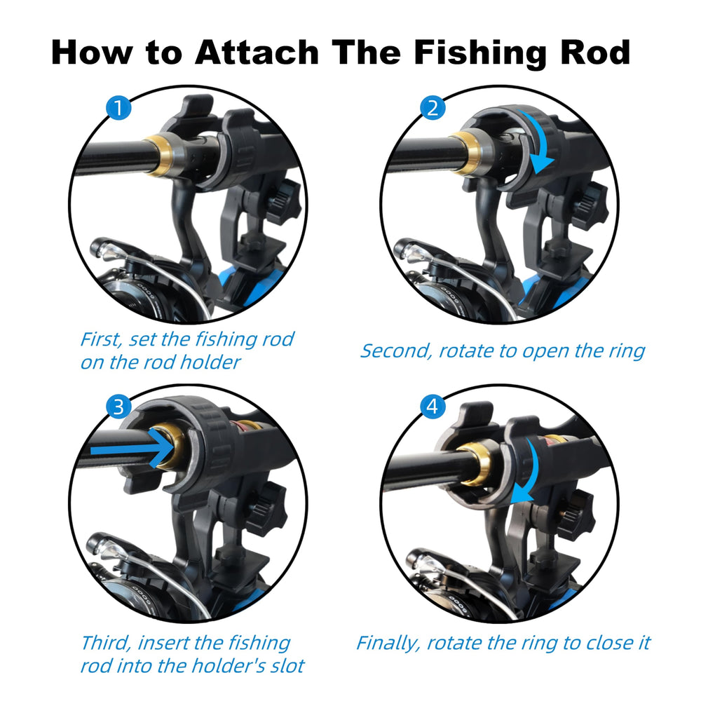 Rod holder clamped to a square boat rail showing enlarged clamp range