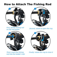 Rod holder clamped to a square boat rail showing enlarged clamp range