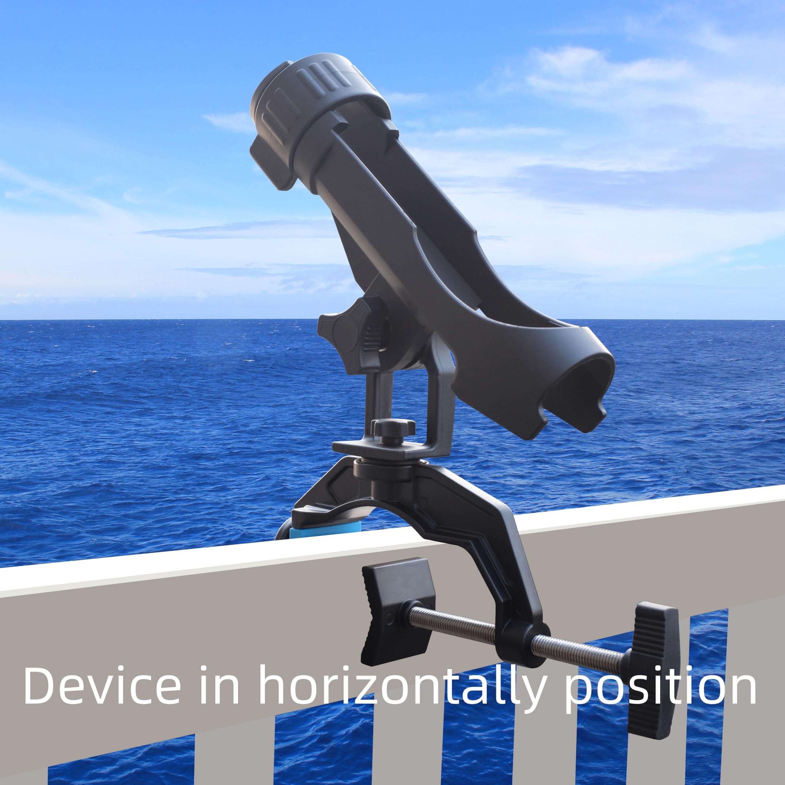 Wobble-free rod holder with silicone pad gripping boat surface without scratches