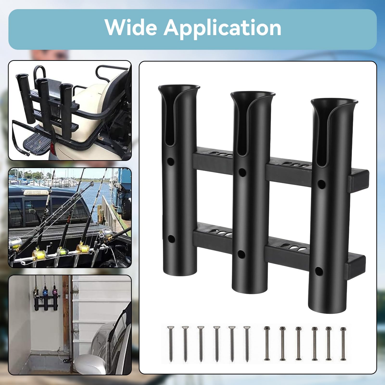 Rod holder mounted on garage wall with rods secured