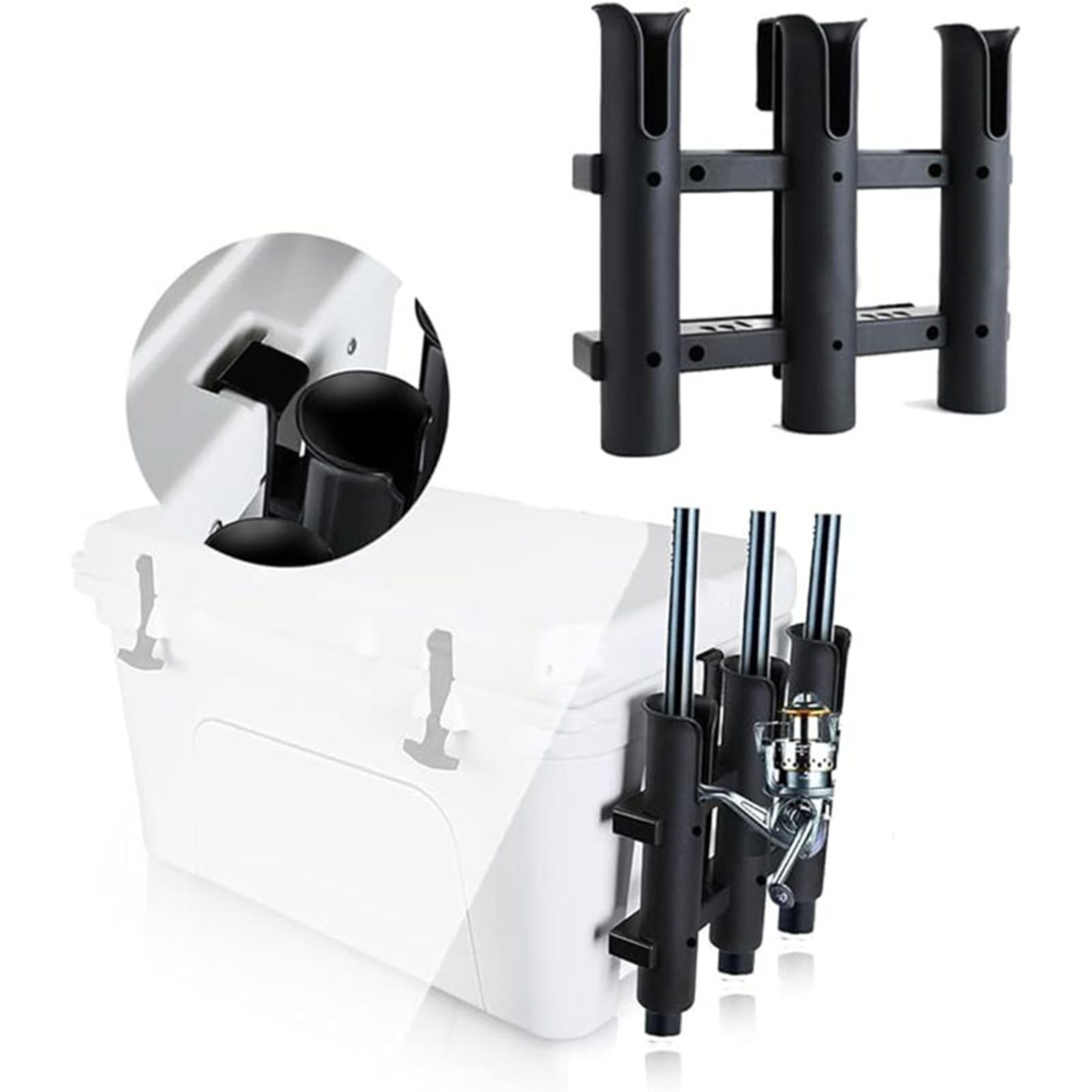 Rod holder mounted in a cooler for portable storage