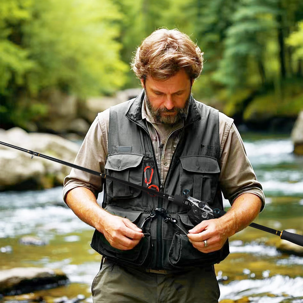 Rod holder mounted on outerwear for hands-free fishing