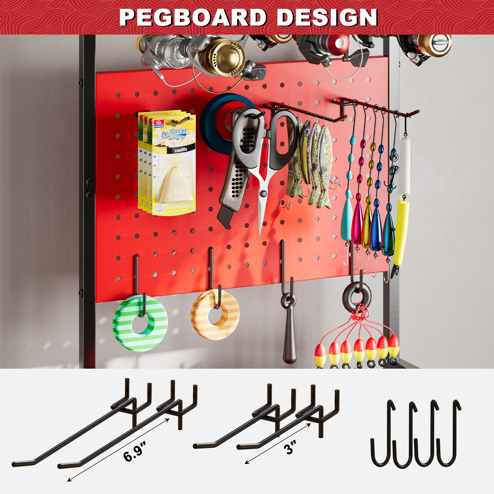 Sturdy frame designed to hold up to 12 fishing rods