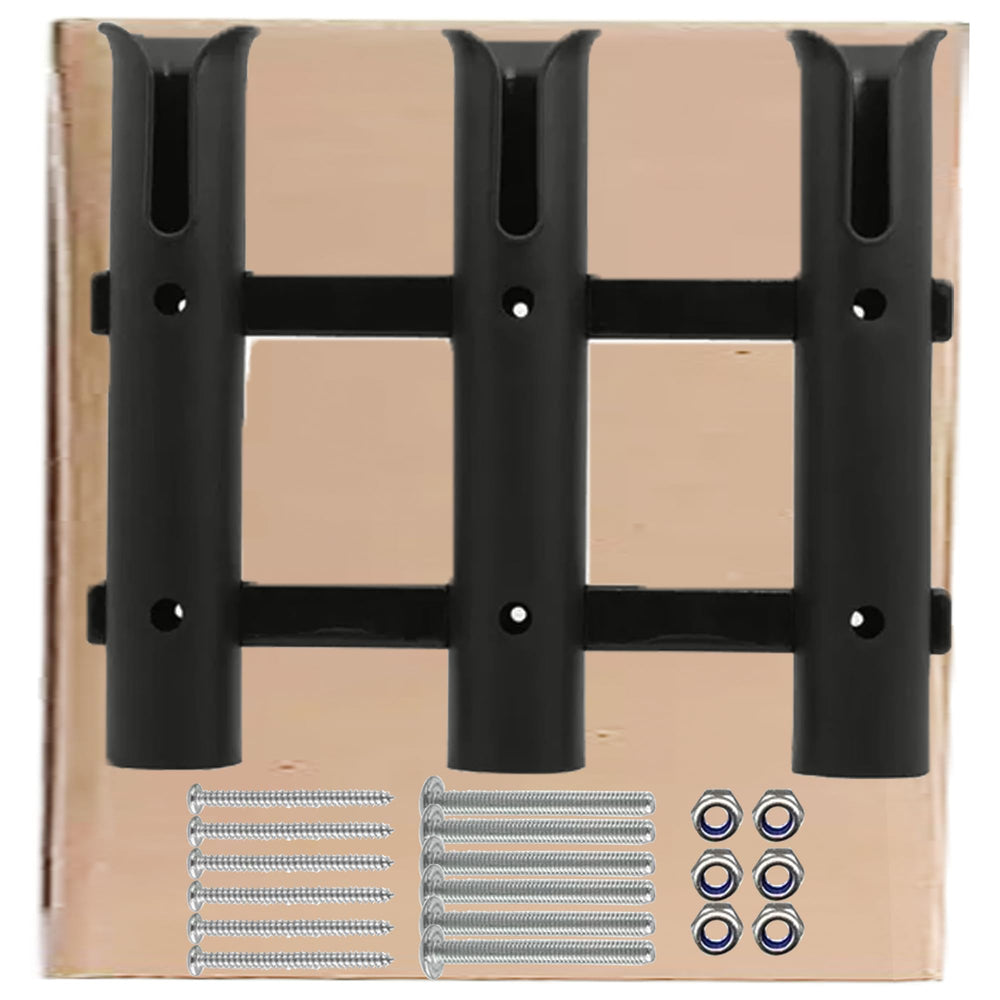 Black 3-pole wall mounted fishing rod holder