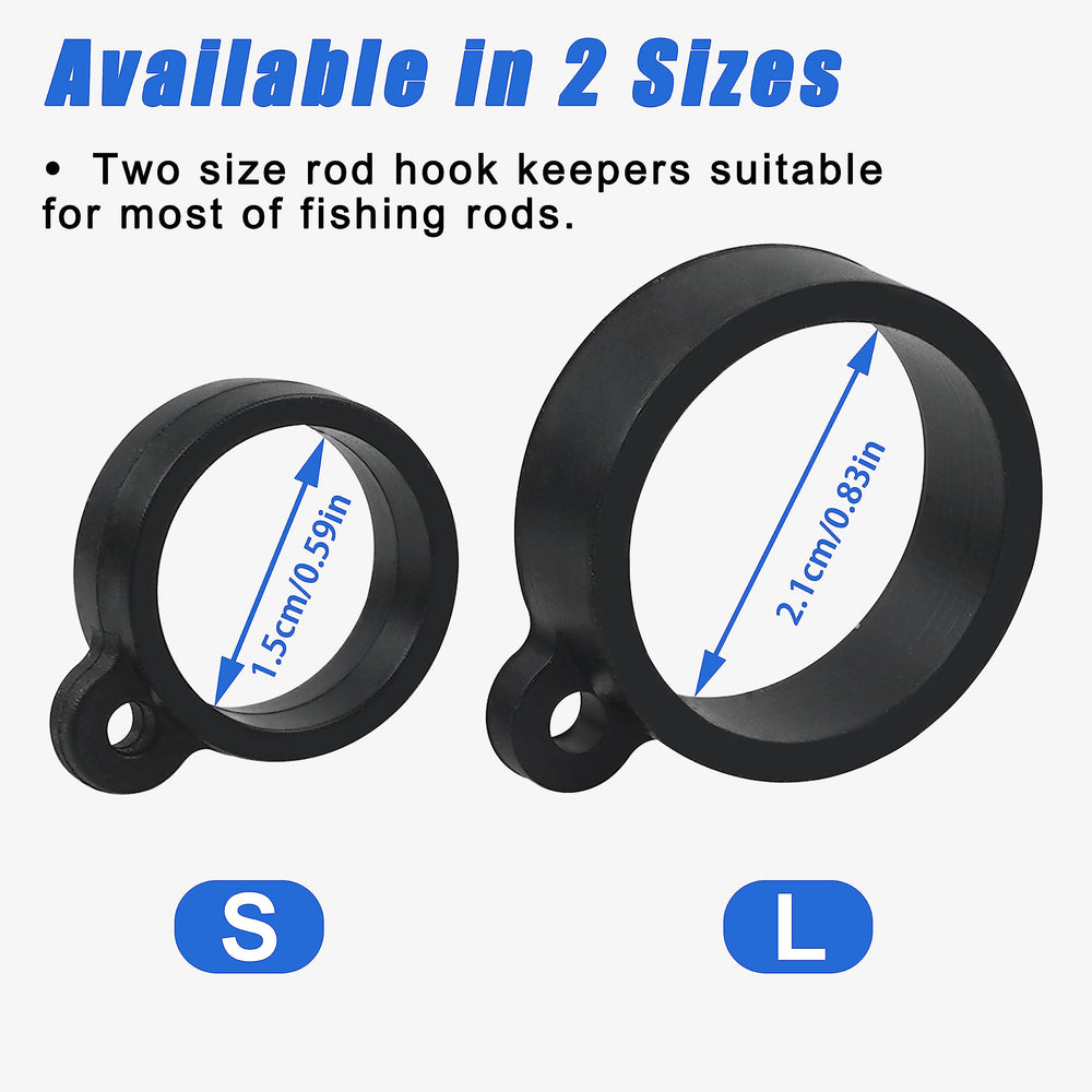 Two sizes of hook keepers with rubber rings for fishing rod