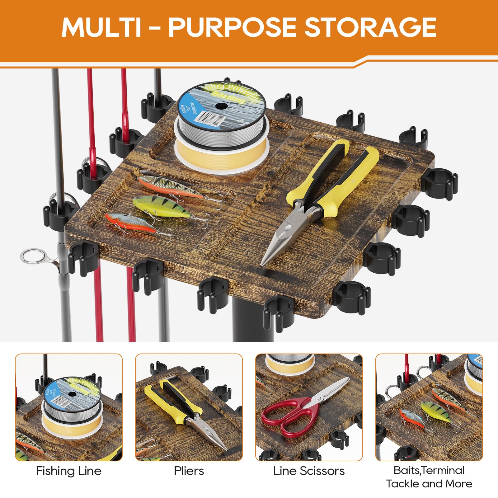 Safety-protected rod storage preventing scratches and tangles