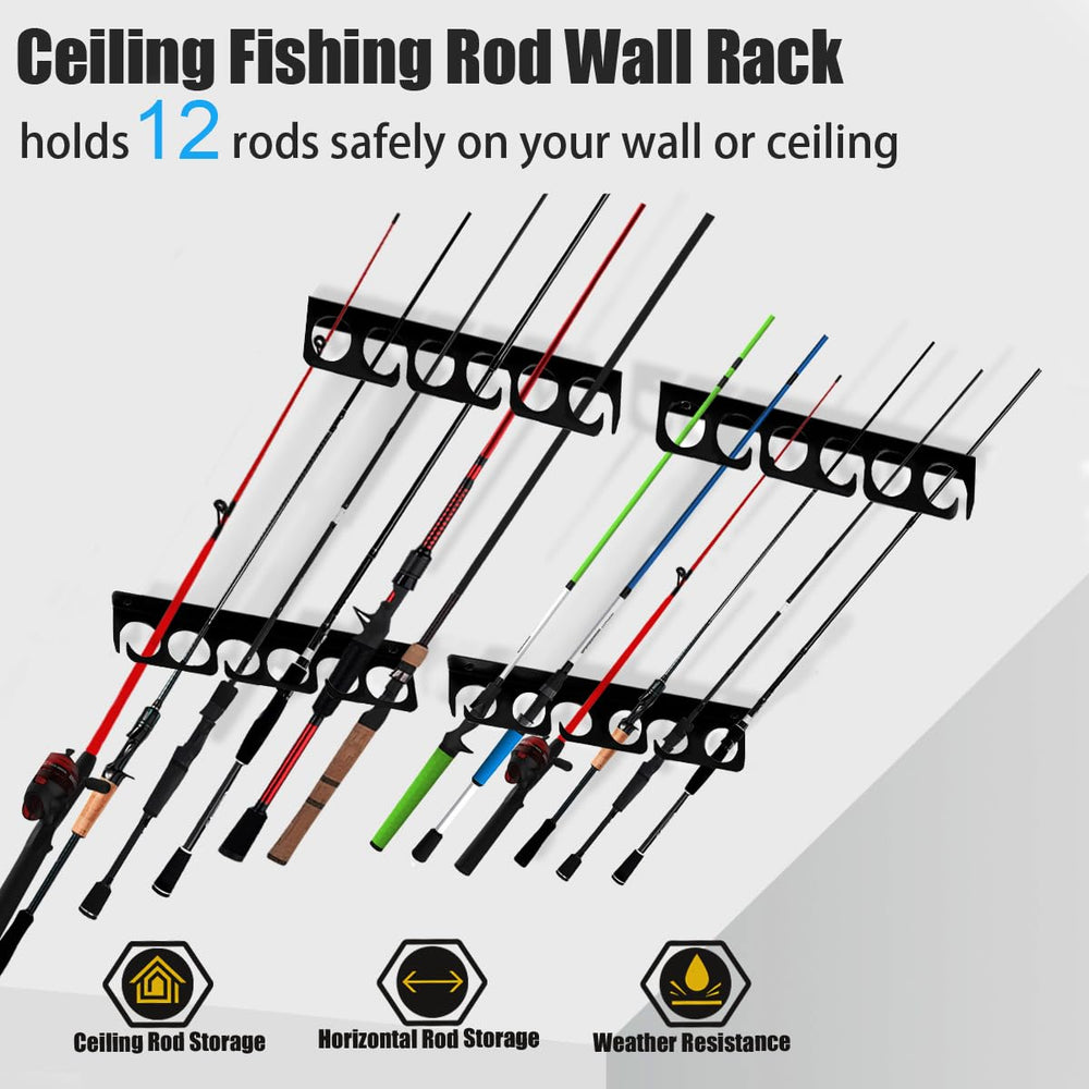 Ceiling-mounted fishing rod rack with adjustable spacing