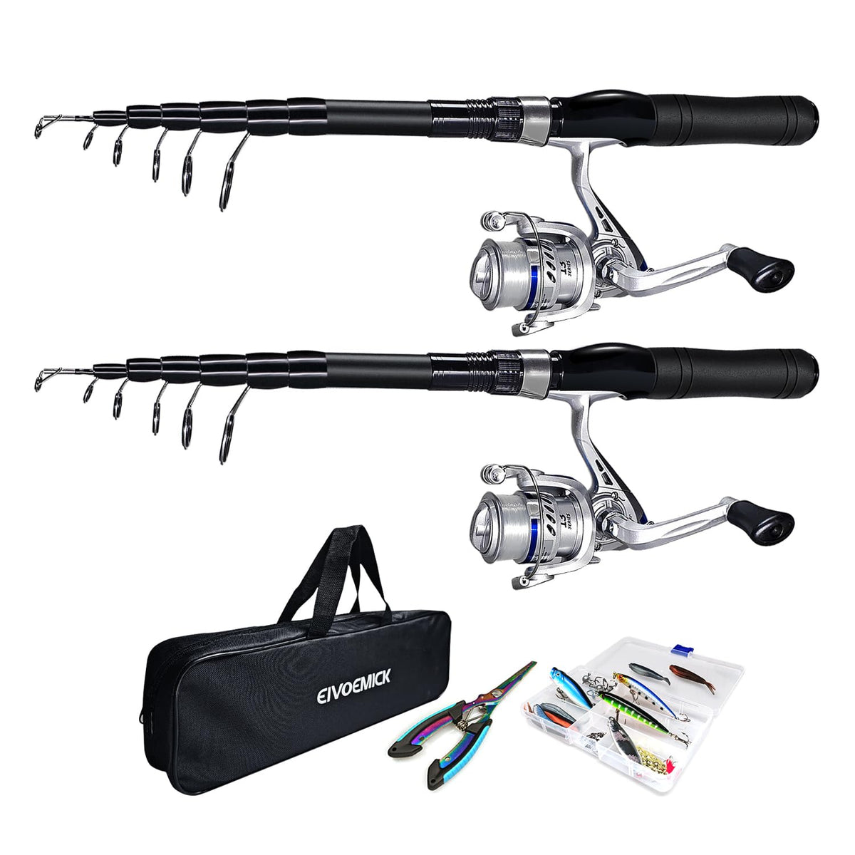 Two-piece carbon fishing rods included in the combo