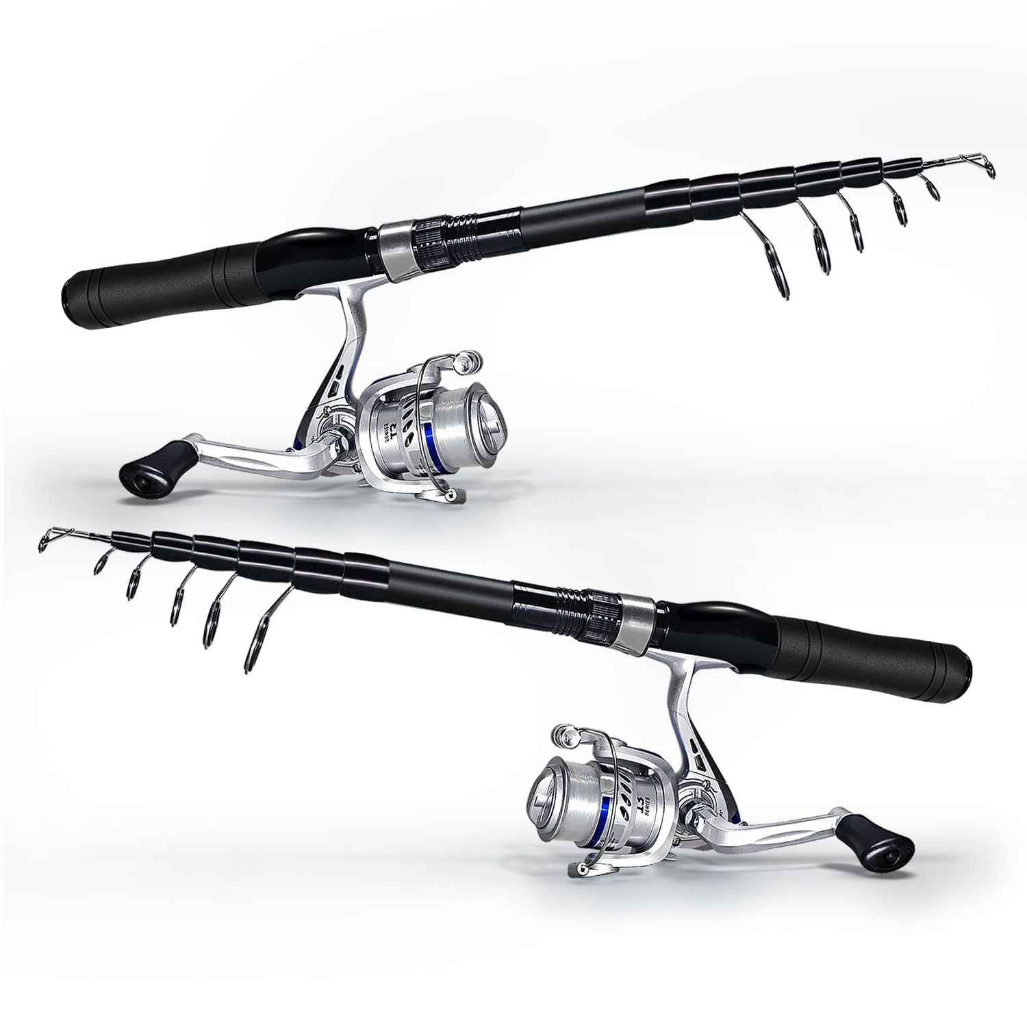 Two spinning reels with line for the rod and reel set