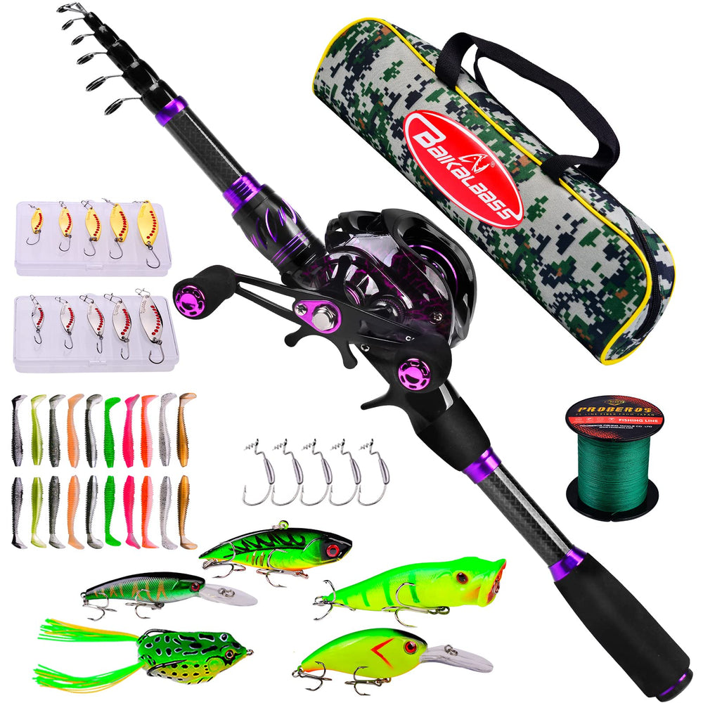 6.9ft Telescopic fishing rod and left-handed baitcasting reel kit