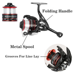 2 spinning reels in rod and reel combo with carrier bag