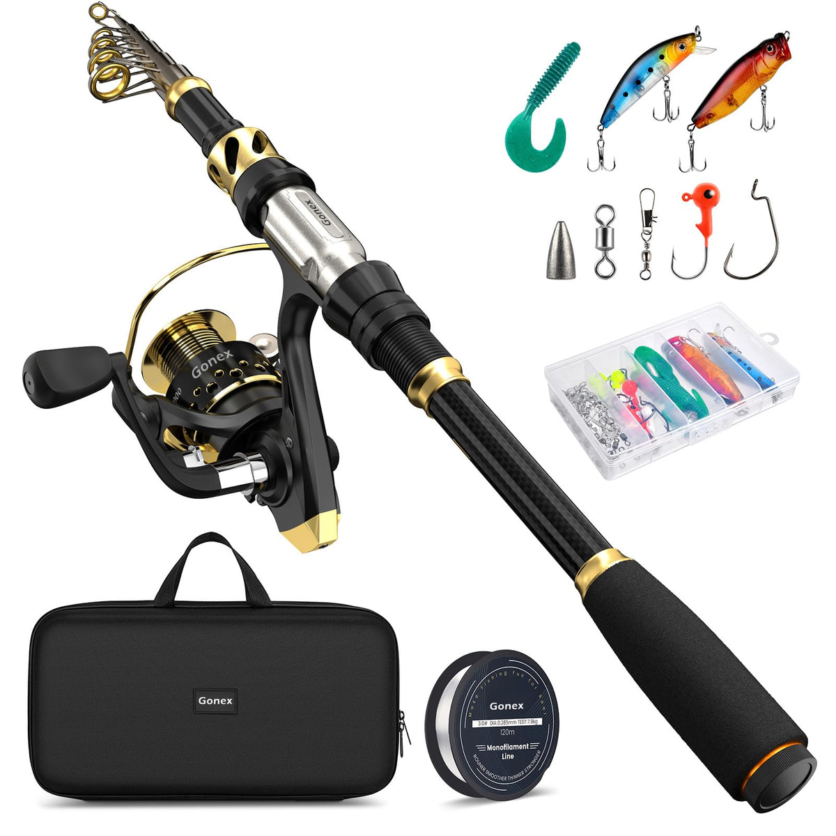 Telescopic fishing rod and reel combo measuring 1.8 meters