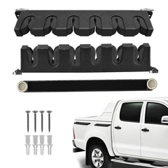 Two-piece magnetic fishing rod and snowboard holder mounted on vehicle side