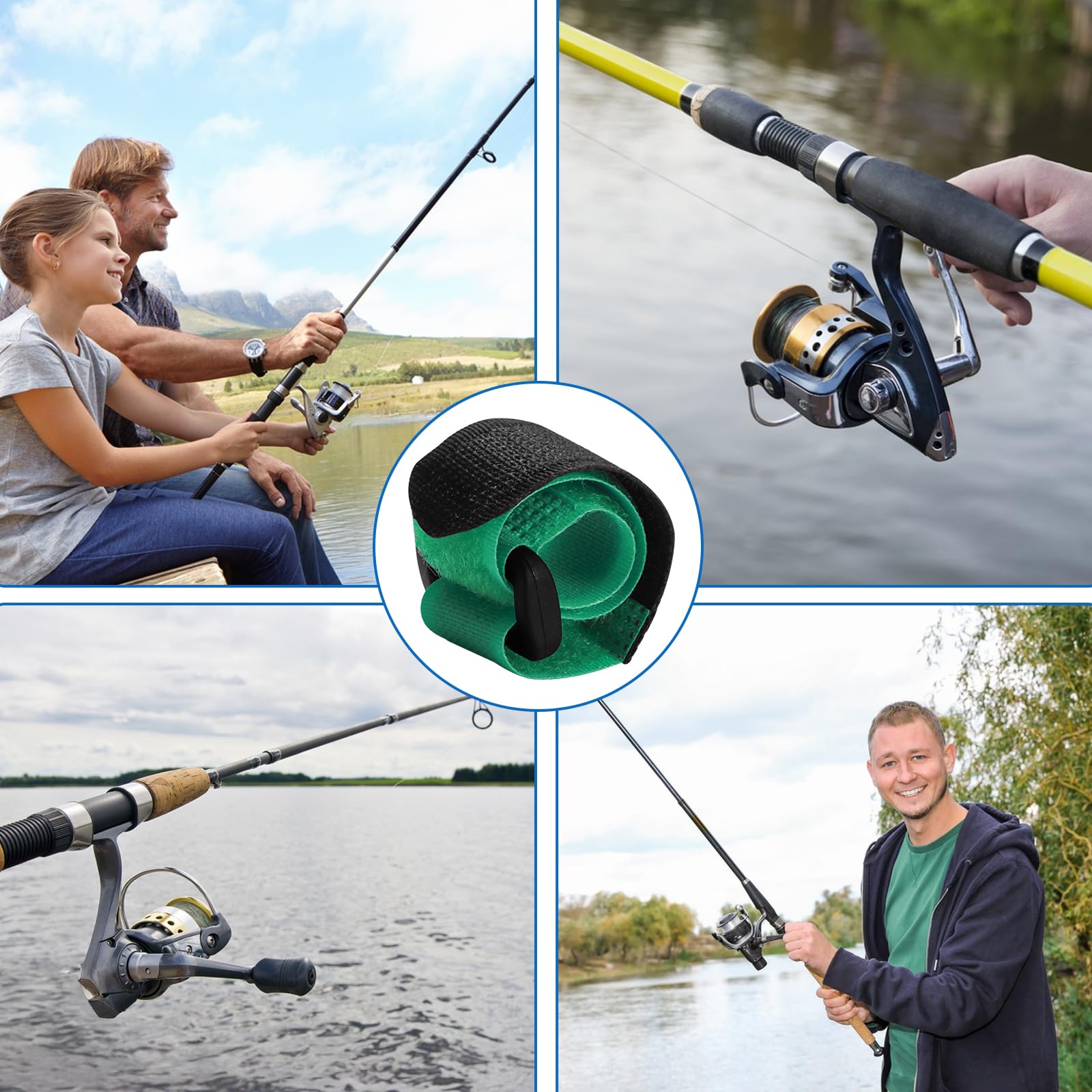 Compact, portable fishing rod strap set in box