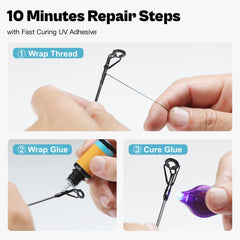 Kit contents laid out for fishing rod tip replacement