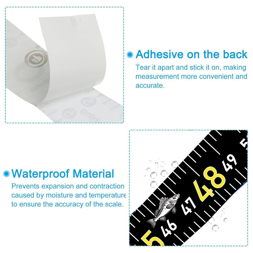 Ruler stickers attached to boat for easy measurement while fishing