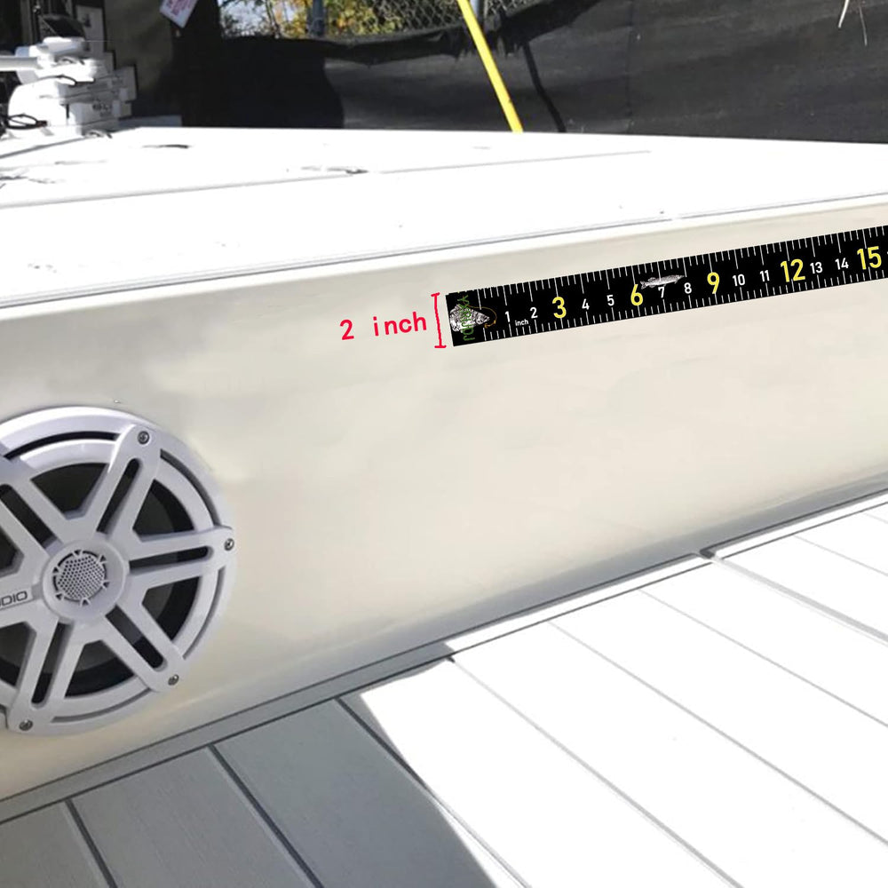 Adhesive fish ruler sticker applied to fishing rod