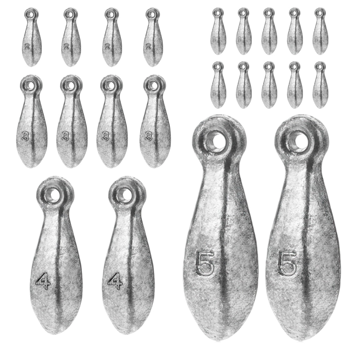 22-piece fishing sinkers set in 1-5 oz sizes for saltwater and freshwater bank fishing