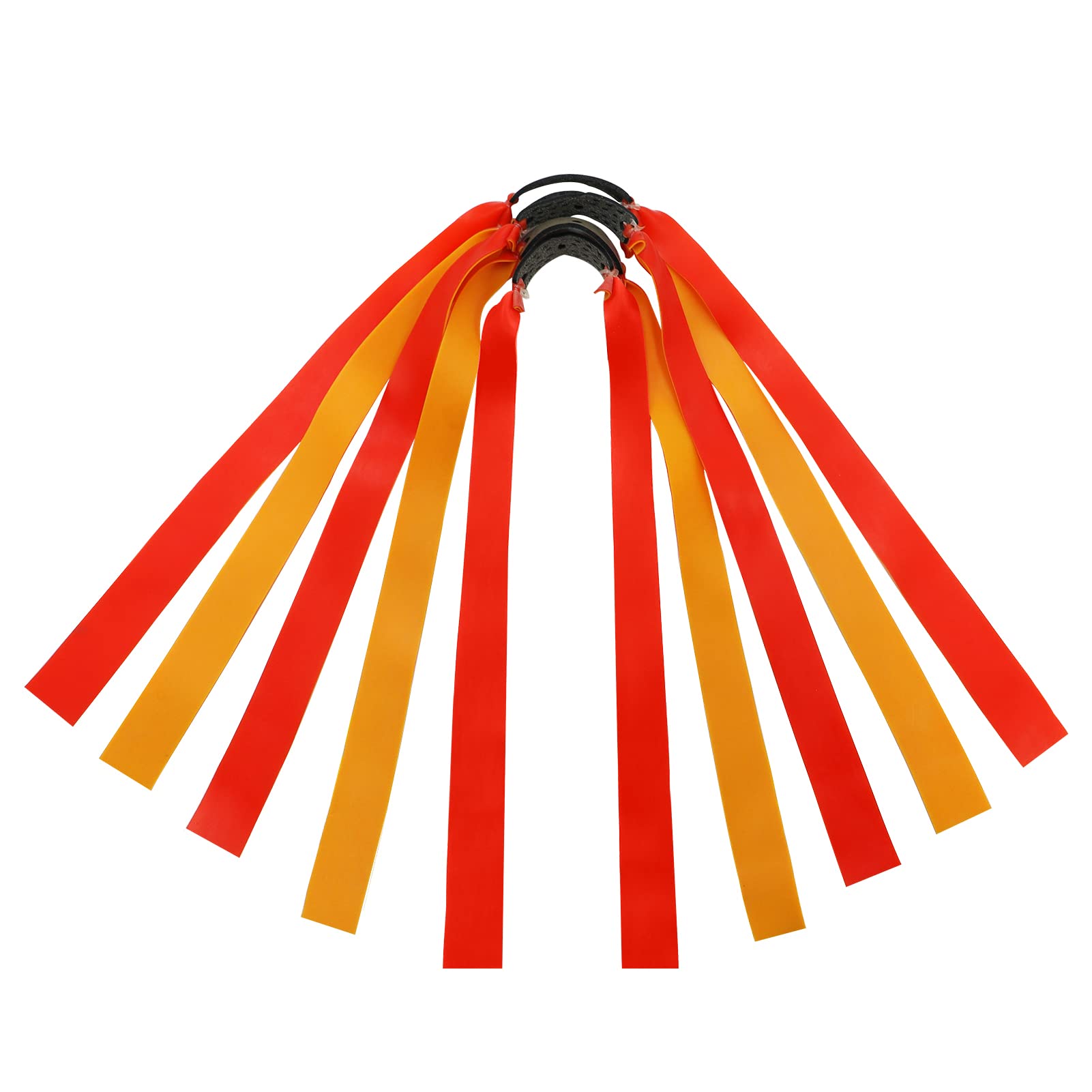 Ten-pack fishing slingshot flat bands in yellow-green offer lasting elasticity for long-range shots.