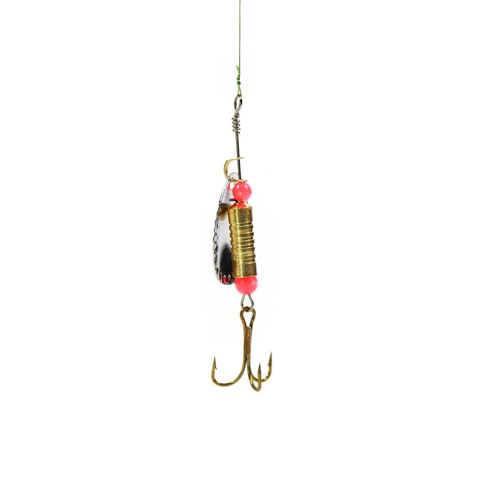 Assorted colors and sizes of metal lures (2.5–3 inches)