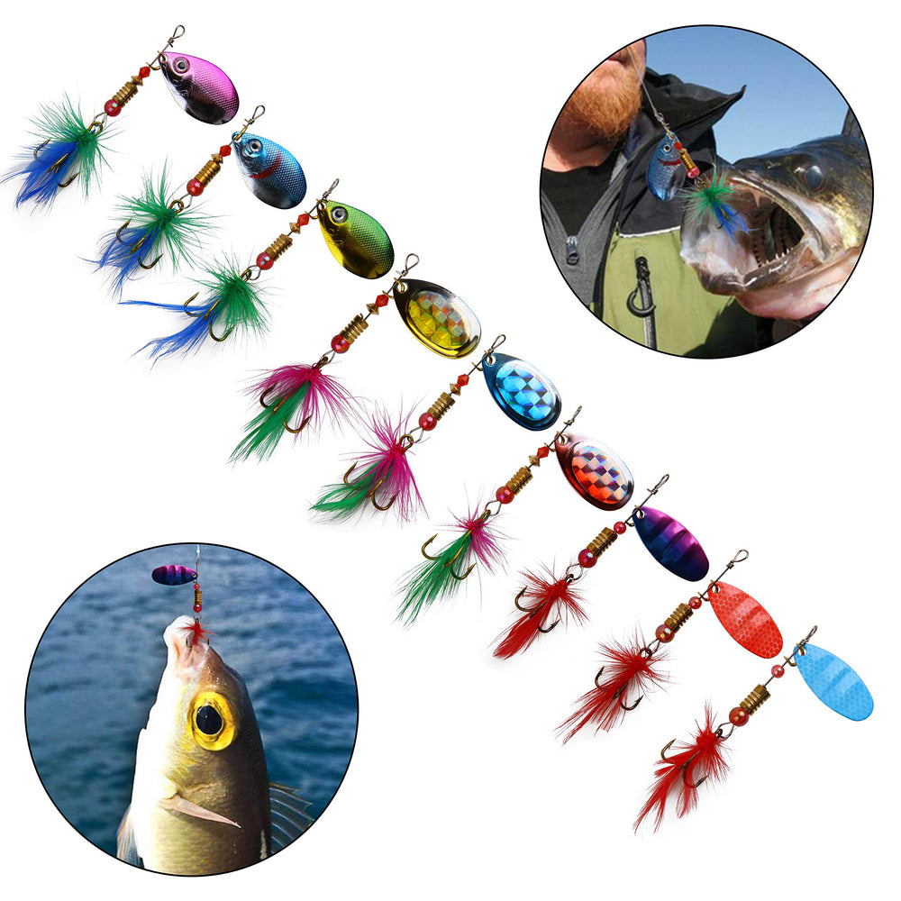 Colorful painted spoons with feathers reflecting underwater light