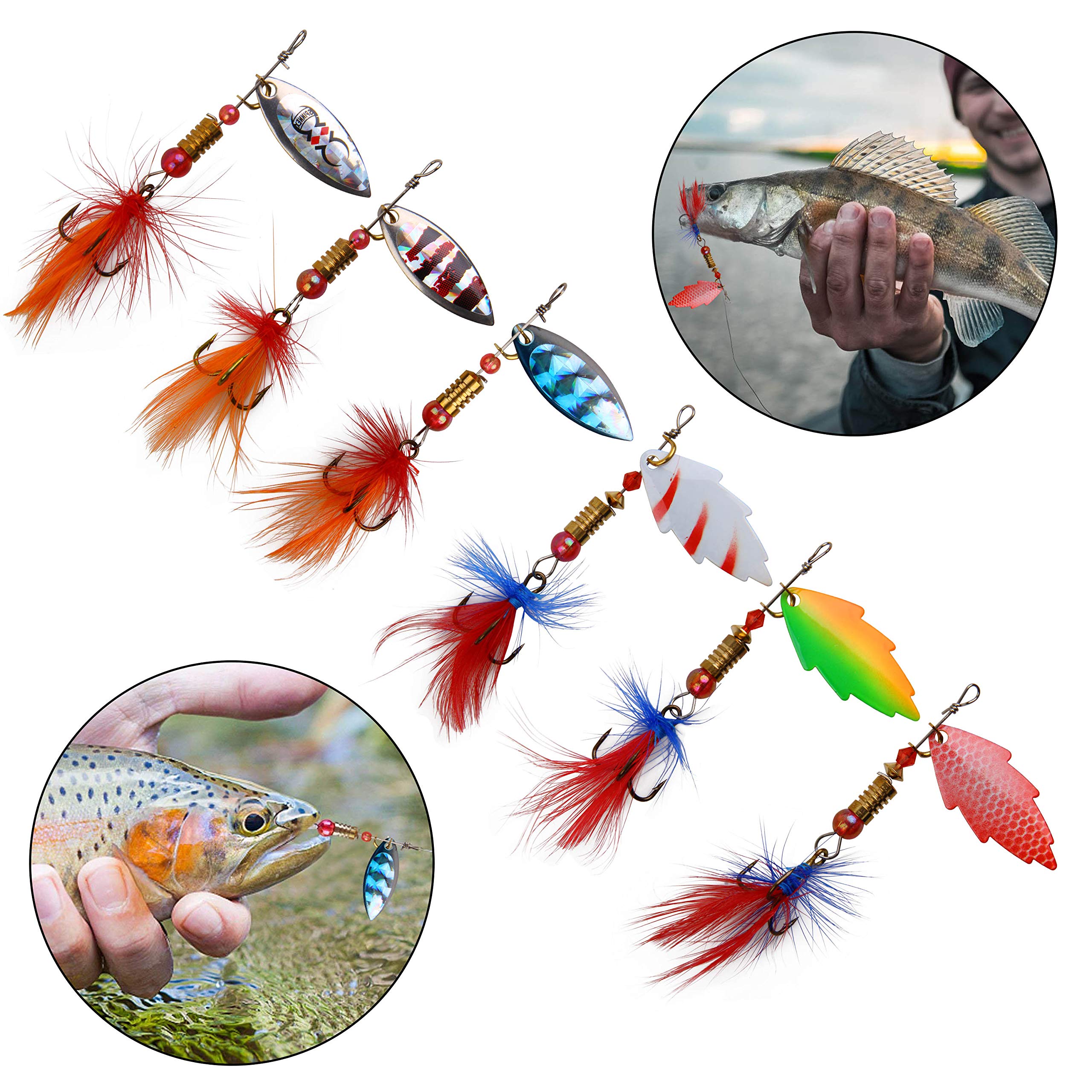 Lures suitable for trout, bass, pike, salmon, and walleye