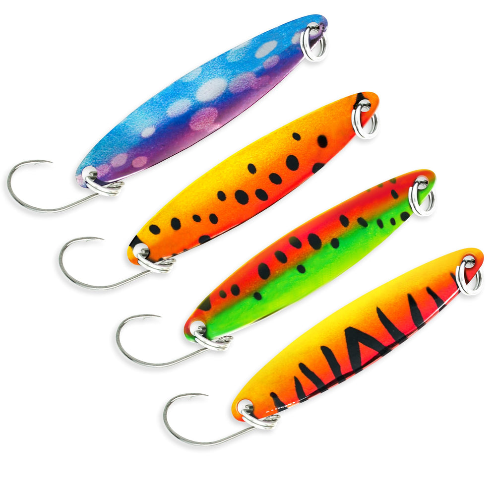 5g spoon lure set, front close-up of four mixed spoons