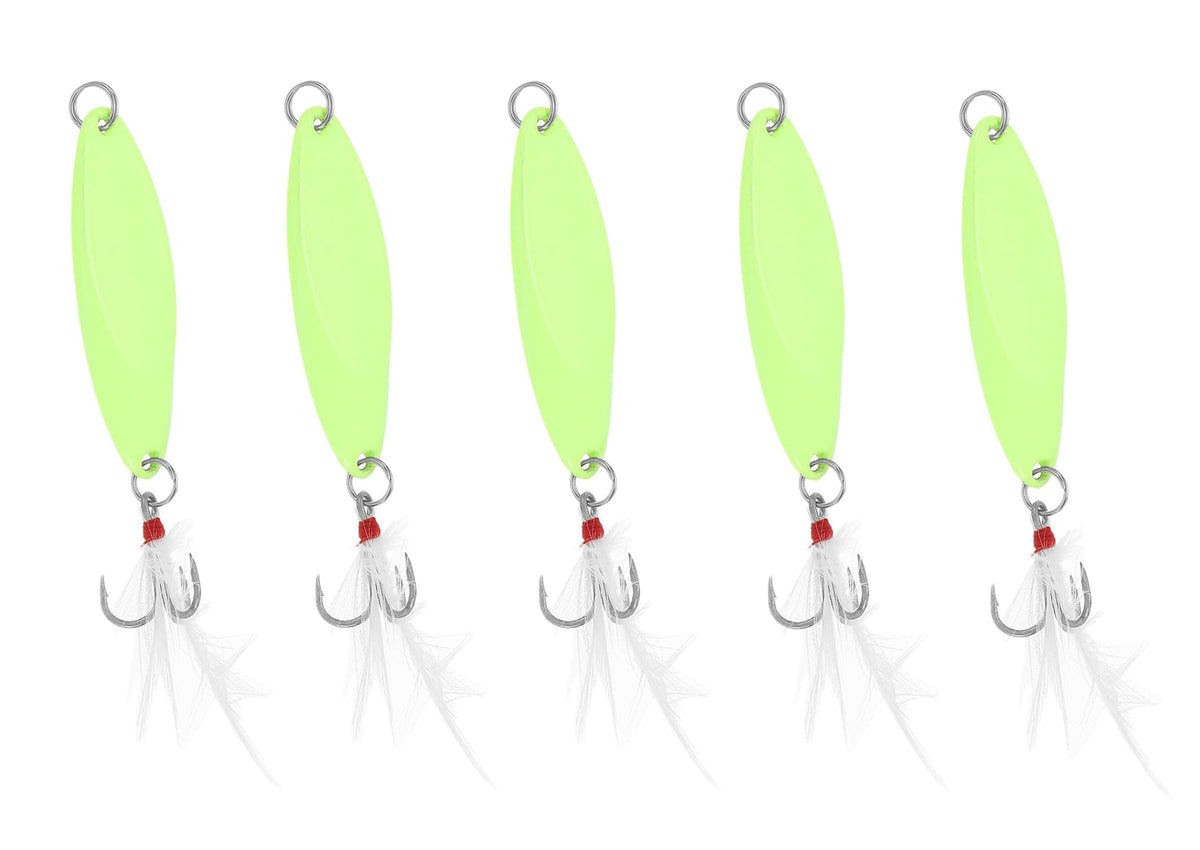 Luminous fishing spoon lure set in plastic storage box