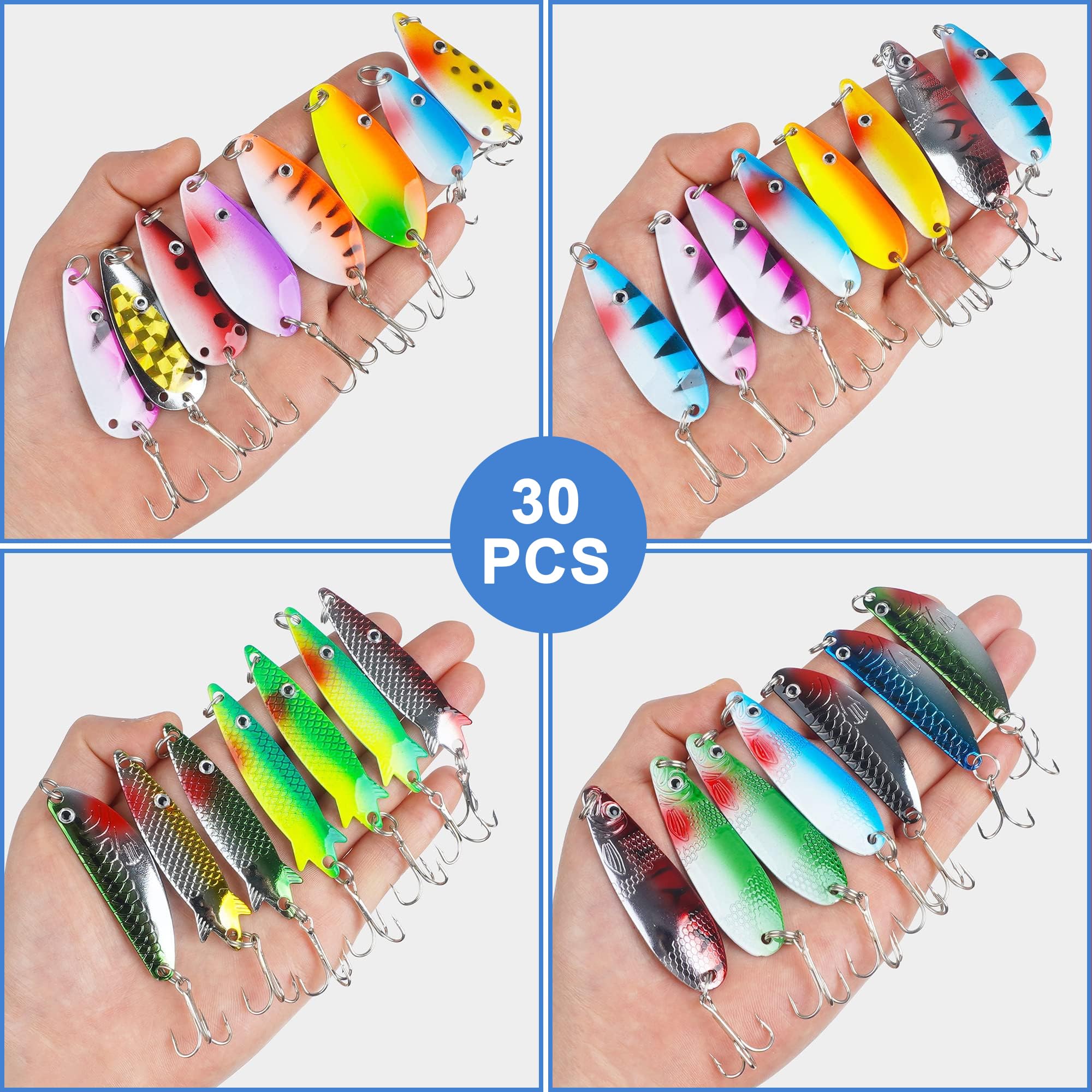 Sunlight reflecting off colorful spoon lures