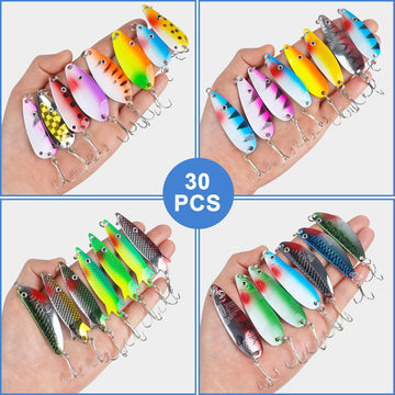 Sunlight reflecting off colorful spoon lures