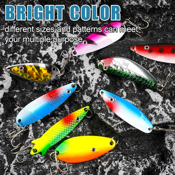 Pond and lake fishing with assorted spoon lures for pike and walleye