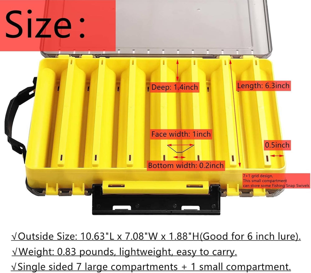 Double-sided lure case open showing 14 compartments