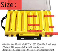 Double-sided lure case open showing 14 compartments