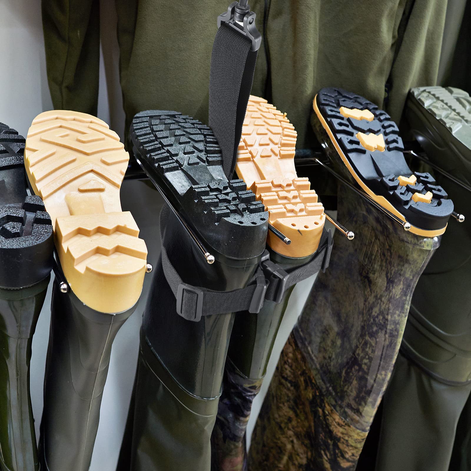360-degree swivel hook on boot hanger for versatile hanging