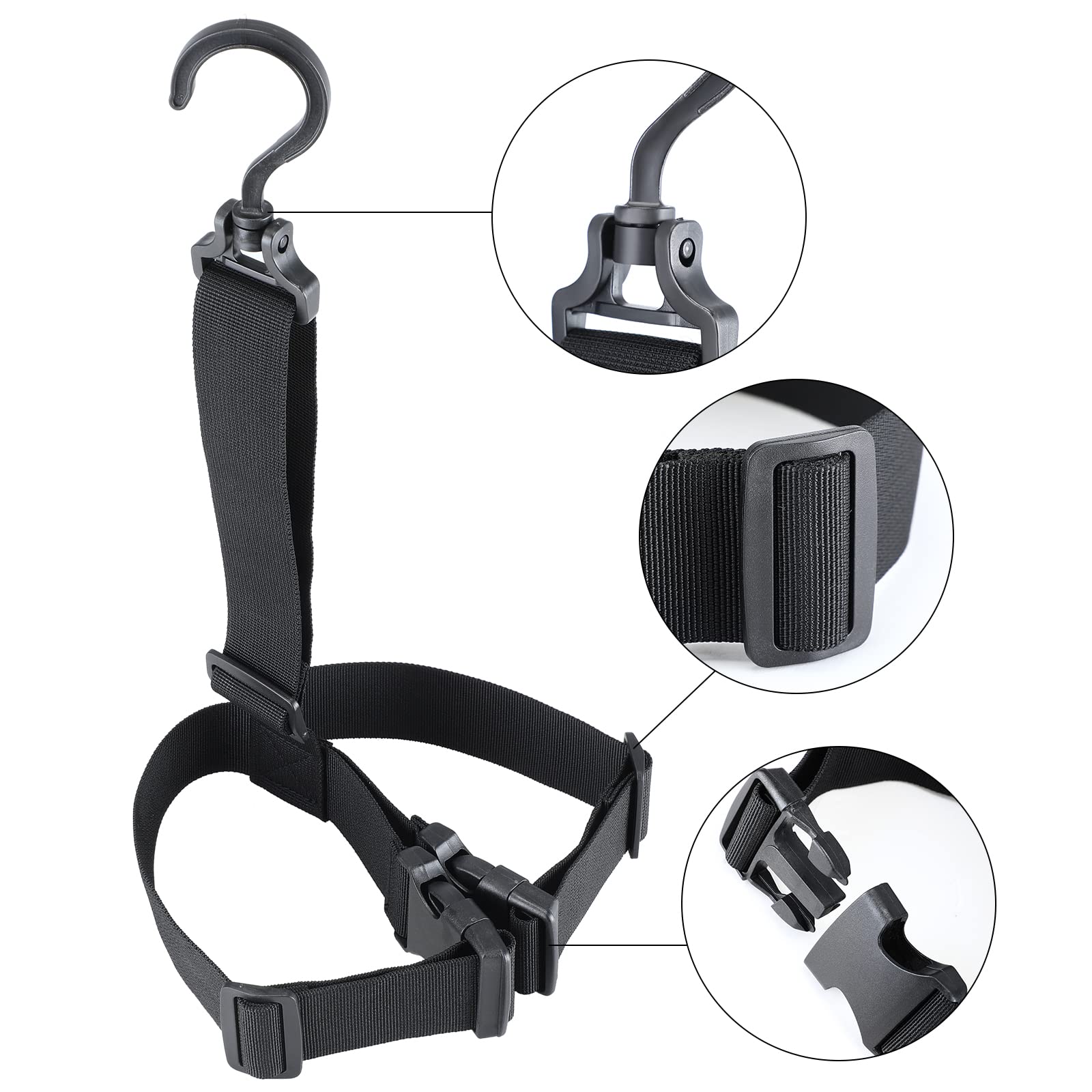 Close-up of durable webbing and ABS plastic buckles on boot hanger