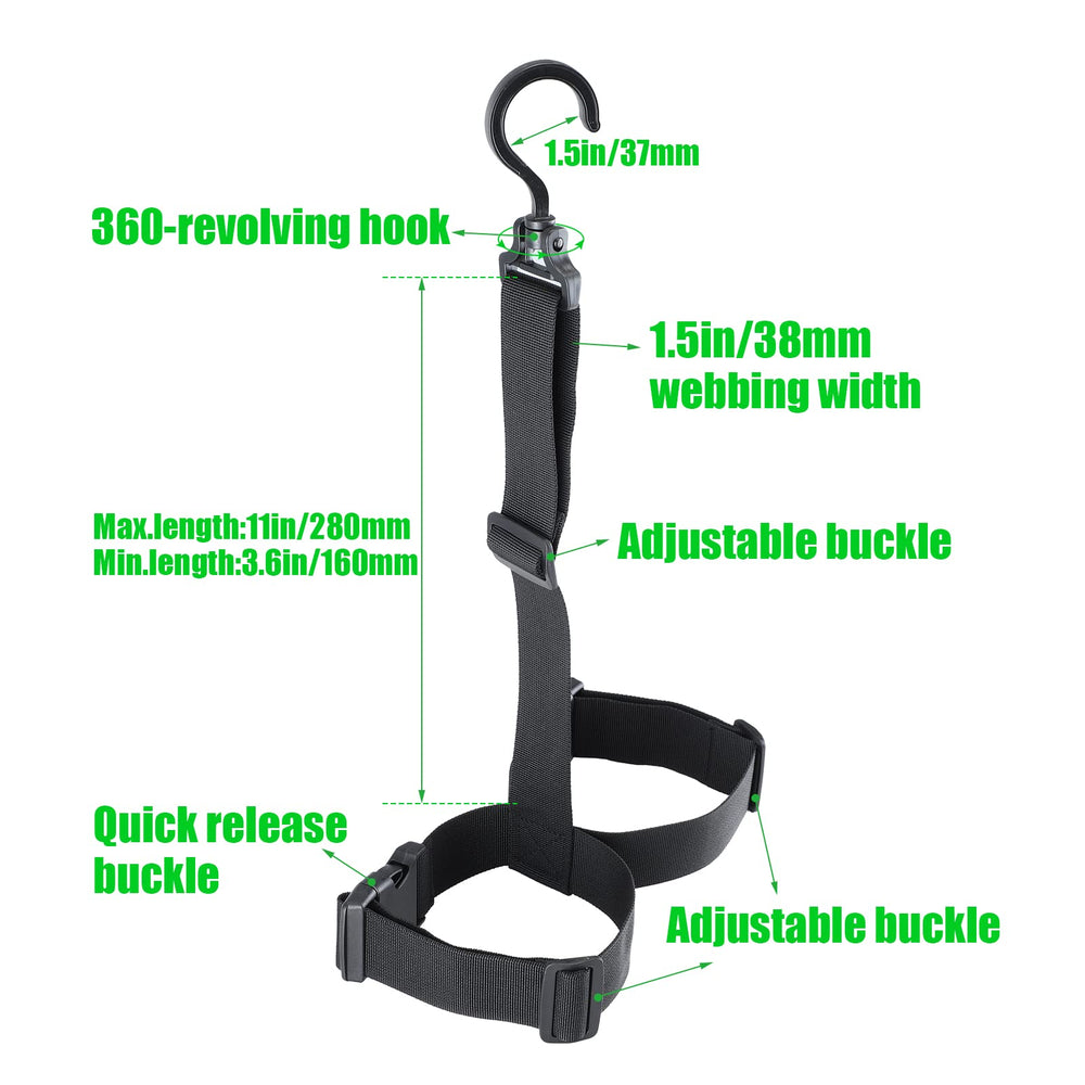 360-degree swivel hook attached to wader boot hanger in use