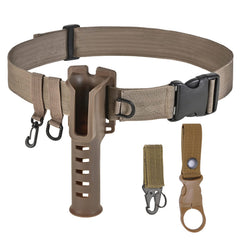 Khaki fishing wading belt with rod holder attached