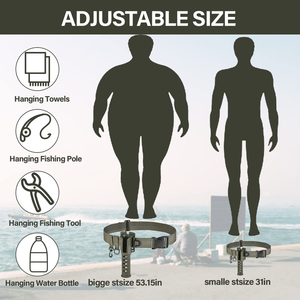 Fishing pole holder attached to waist belt for various rod types