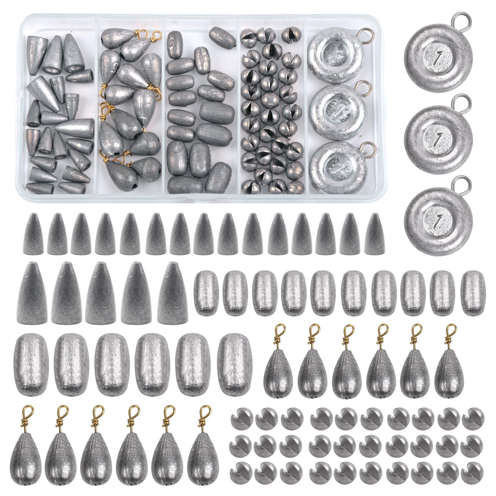 81-piece fishing weight sinkers kit with tackle box – front view