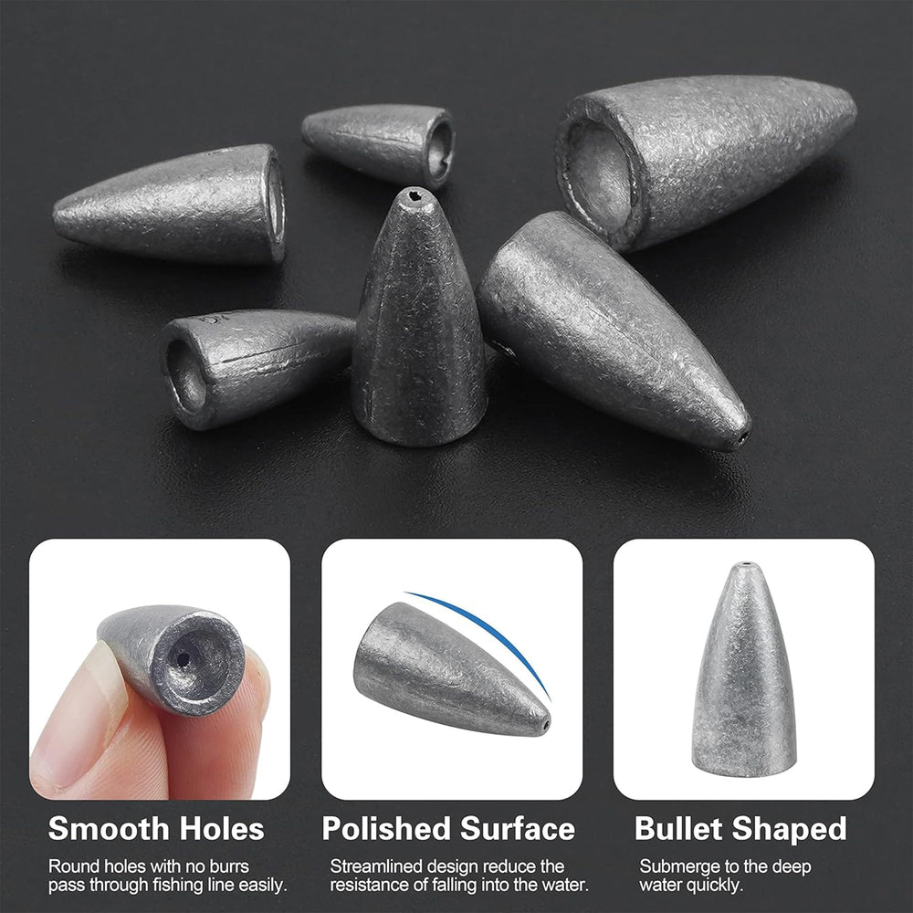 Close-up of smooth-hole egg sinkers and worm weights