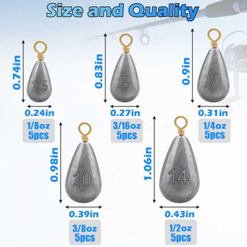 Set of five weights sizes 1/2oz to 1/8oz for bass and catfish