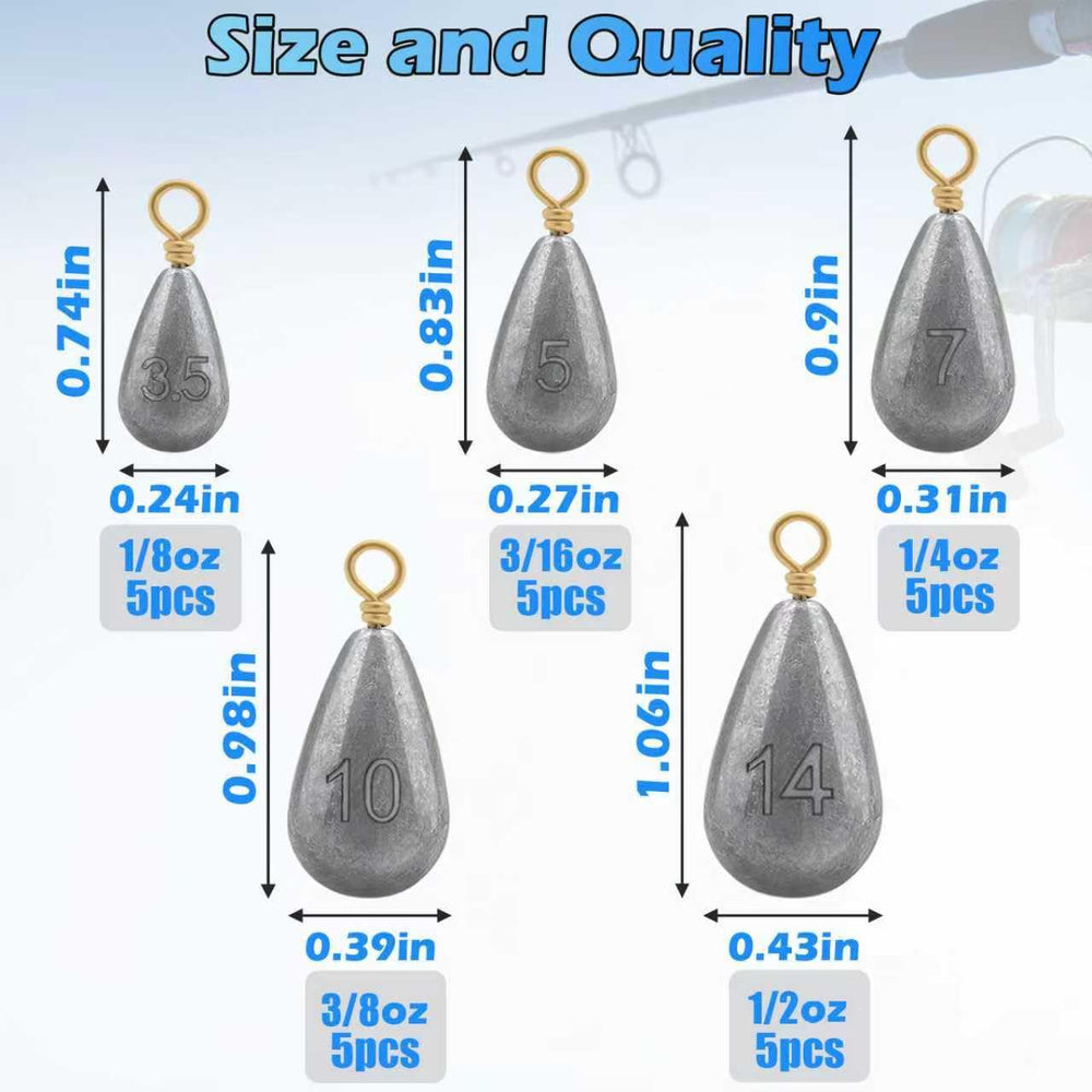 Set of five weights sizes 1/2oz to 1/8oz for bass and catfish