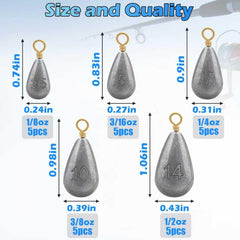 Set of five weights sizes 1/2oz to 1/8oz for bass and catfish