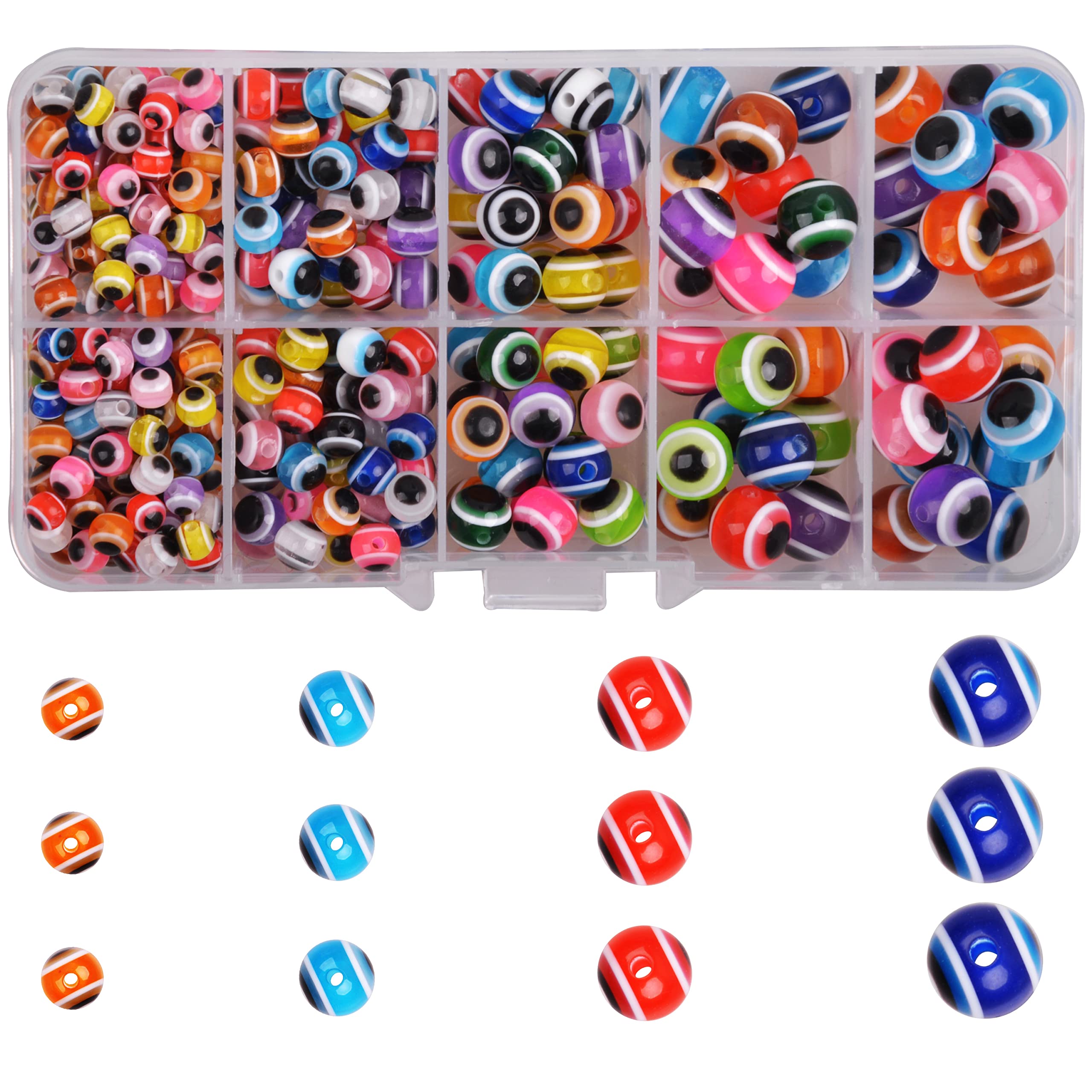 380pcs multicolor fishing eye beads – round plastic beads (5mm-10mm)
