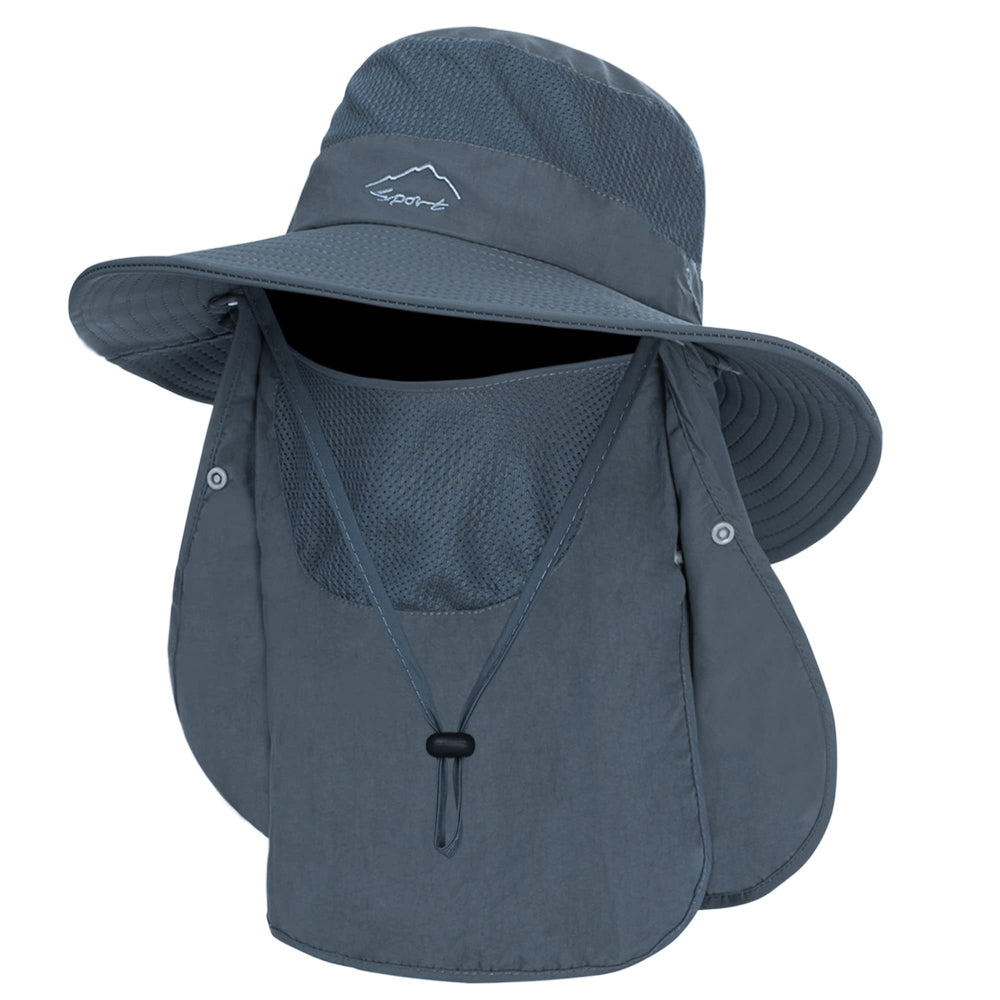 Dark grey fishing hat for men with wide brim - front view