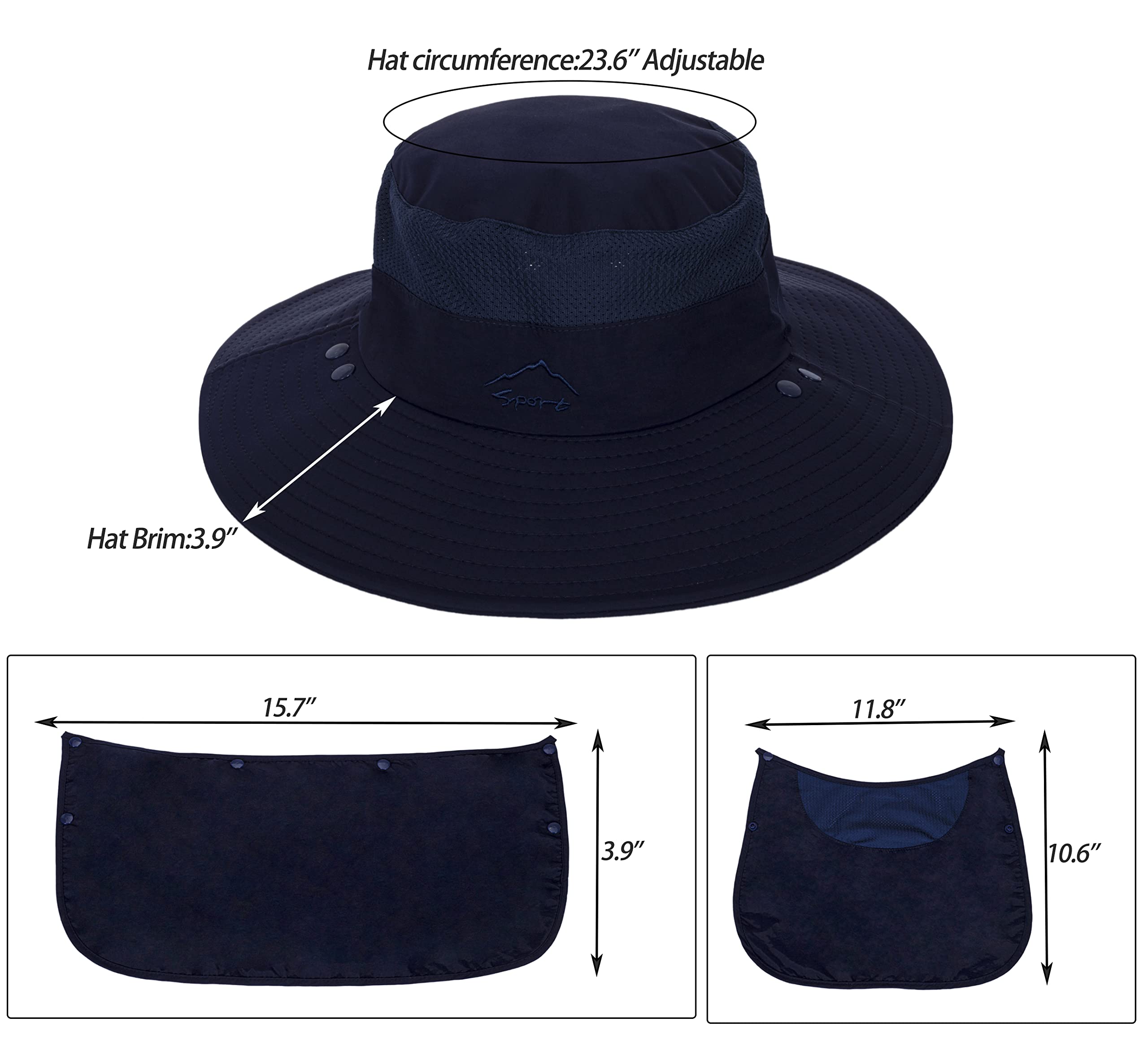 Breathable mesh panels and built-in sweatband inside hat