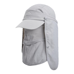 Light Grey fishing hat sun cap with removable mesh mask and neck flap – front view