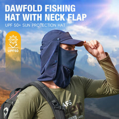 Back view of the sun hat showing neck flap in light grey
