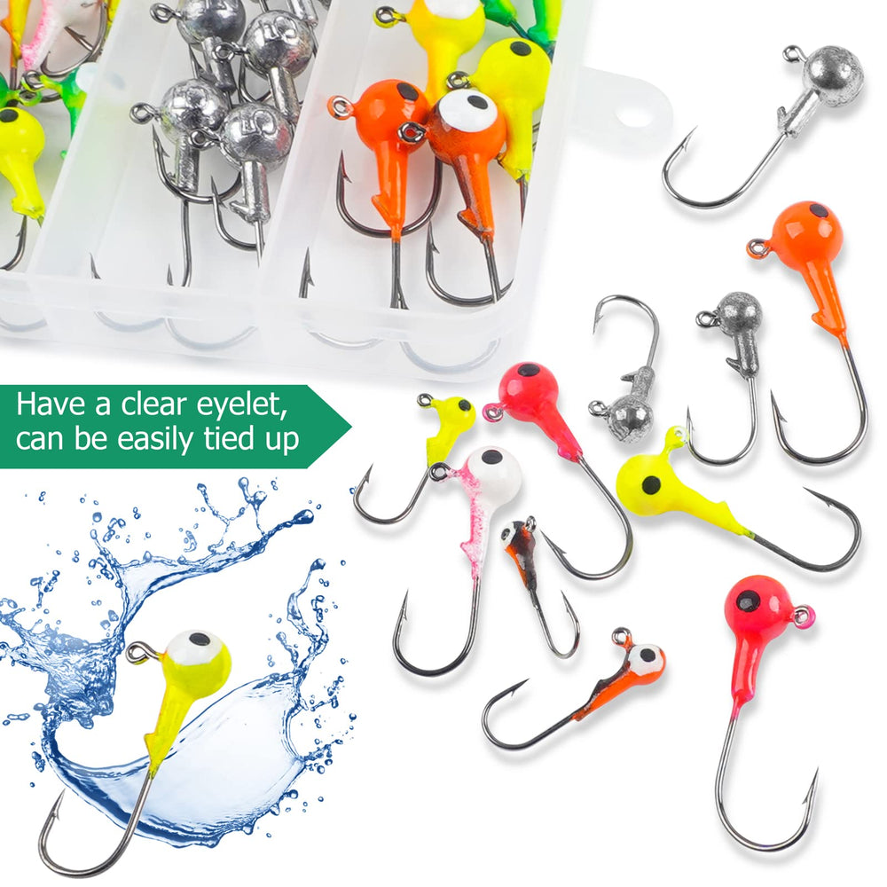 1/8oz (15pcs) and 3/16oz (8pcs) jig heads close-up