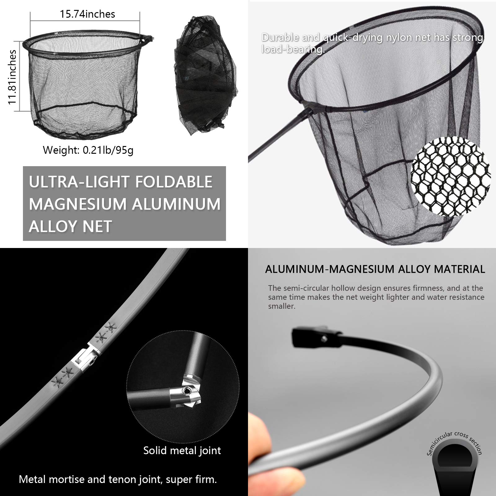 Compact folded fishing net stored in tackle bag